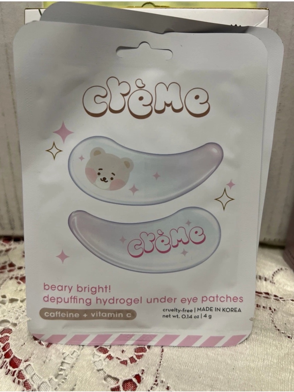 Crème Beary Bright! Depuffing Hydrogel Under Eye Patches — Pink lot of 2